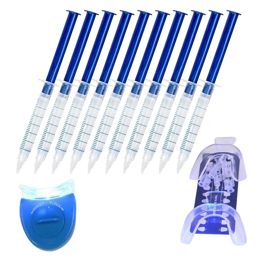 Teeth whitening gels 44% Peroxide Dental Bleaching System 10pcs Whitening Gel+2pcs Dental Tray+1pc Mini Cold Whitening Light