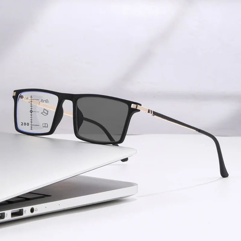 Quadratische multifokale photochrome Presbyopie-Brille für Männer und Frauen, progressive High-Definition-Lese-Anti-Blaulicht-Brille – Detail 8