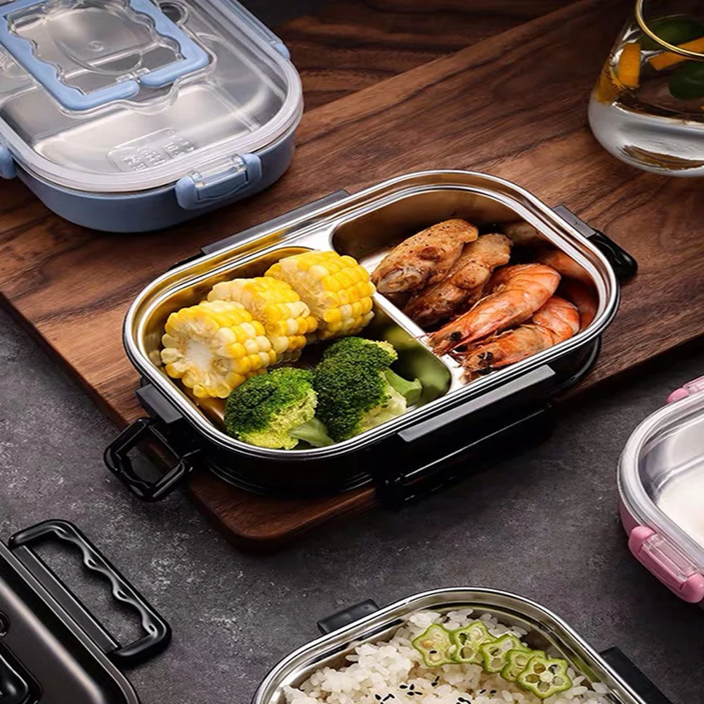 

Double Layers Lunch Box Portable Stainless Steel Simple Practical Heat Preservation Lunch Box for Office (Black)