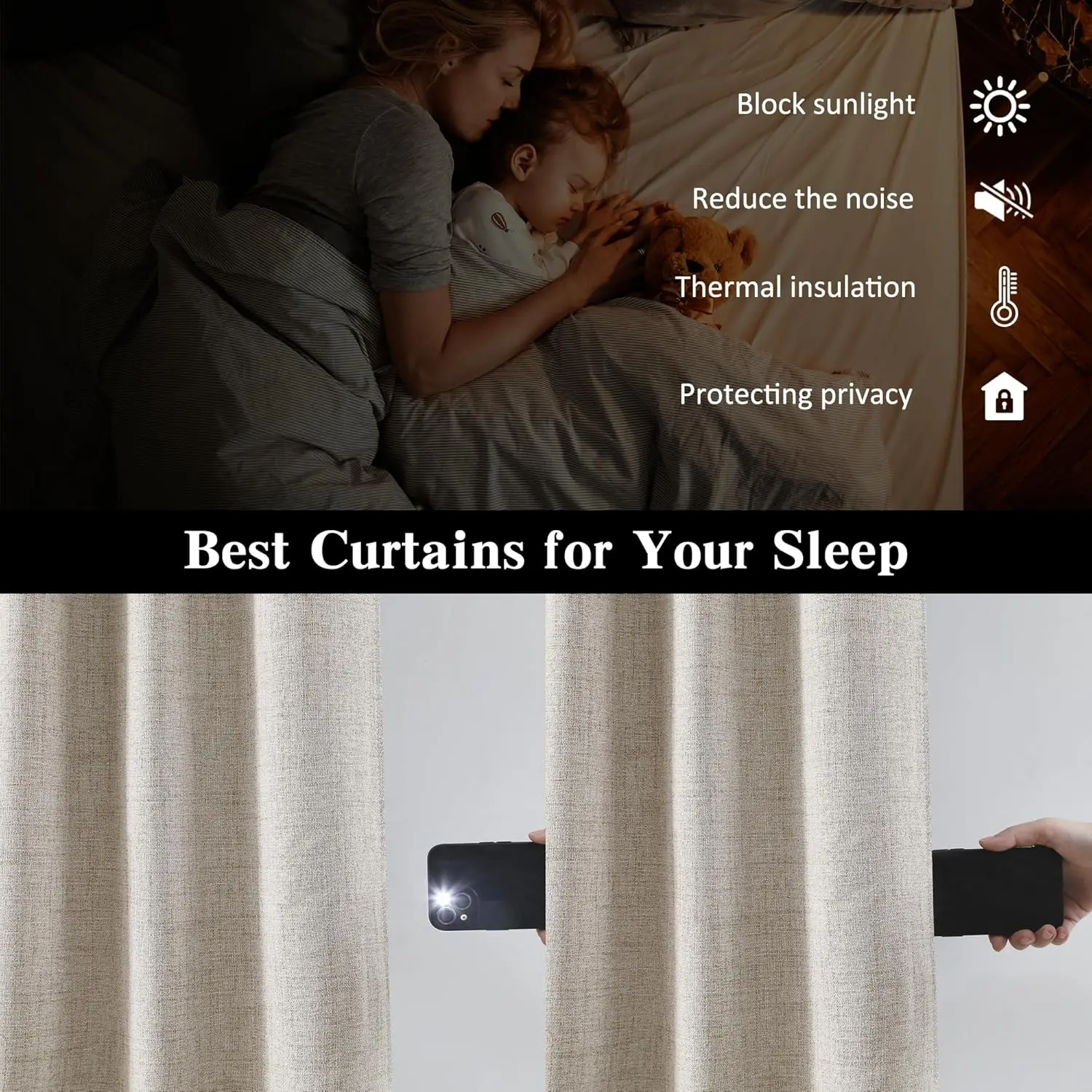 

Blackout Beige Curtains for Living Room 100 Inch Long 2 Panels,Linen Textured Rustic Dull Room Darkening Drapes for Dini