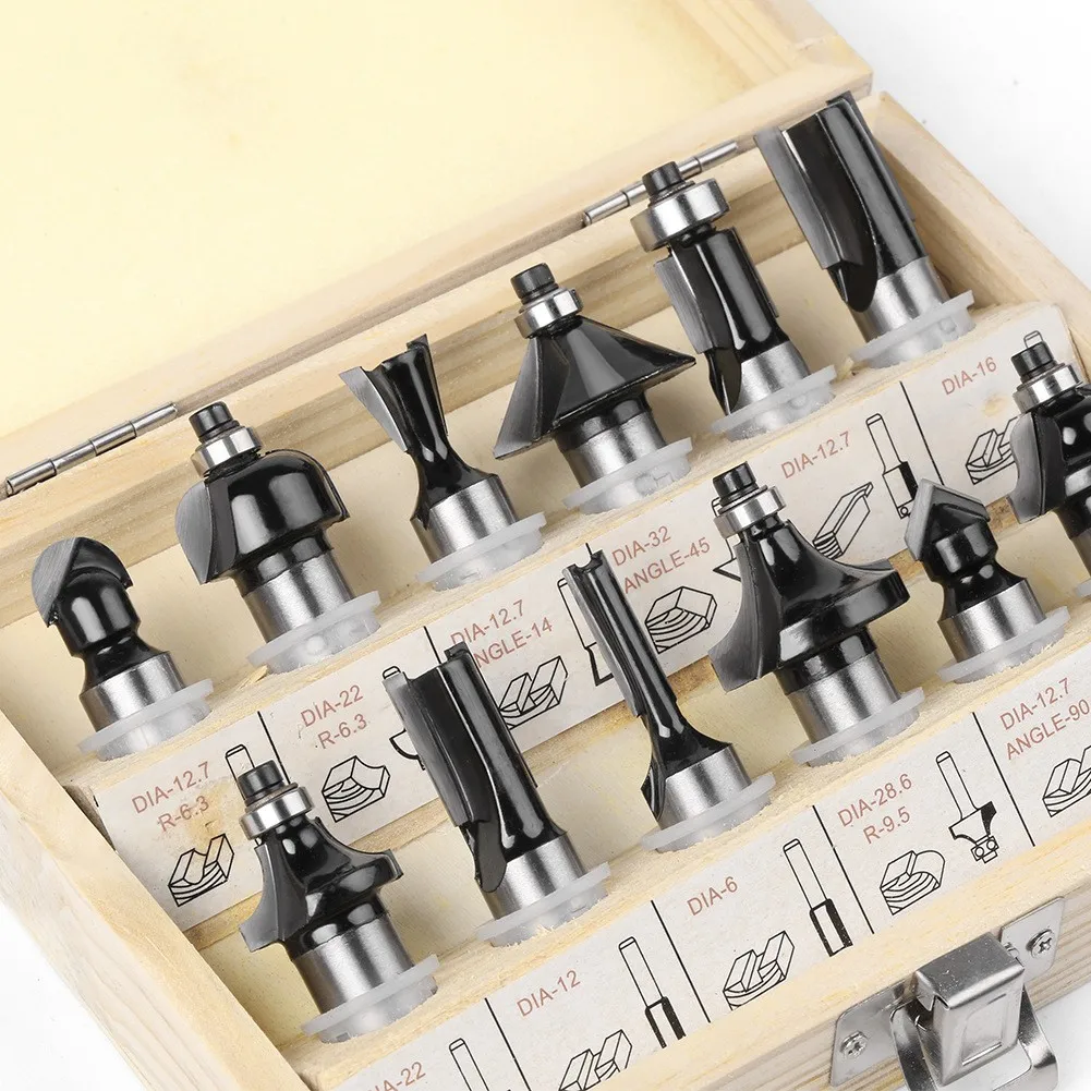 12 Piece 1/2 Shank Wood Milling Cutter Set Router Bits Black Wood Engraving Machine / Trimming Machine Cutter Bit Set