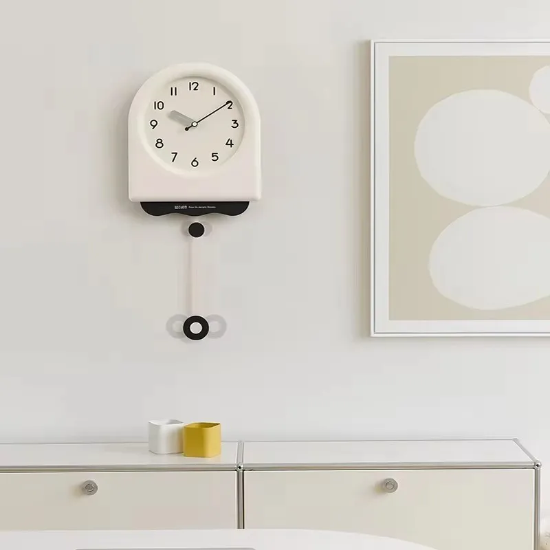 2024 New Korea Cream Style Silent Wall Clock Living Room Digital Clocks Modern Design Swinging Pendulum Clock Home Decoration