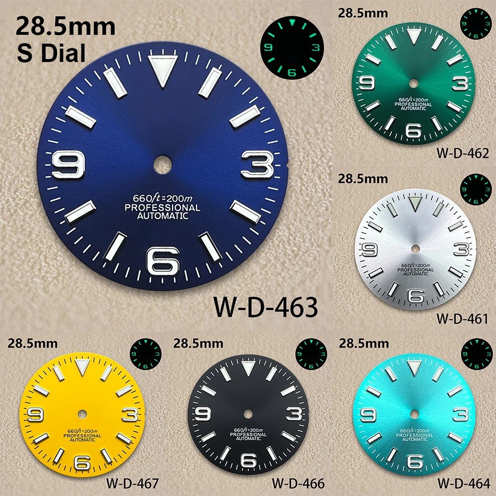 

28.5mm S Logo Ex Plorer Dial Fit NH35/NH36 Japanese Movement Green Luminous Sunray High-Quality Dial Watch Modified Accessories