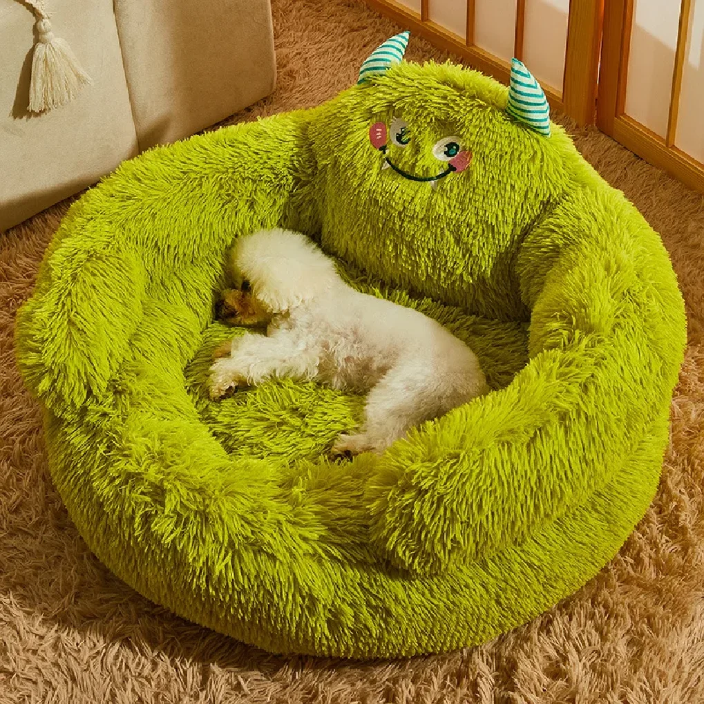 

Winter Warm Pet Nest Washable Green Cartoon Monster Semi Enclosed Dog House Suitable for Medium and Large Sized Cat/Dog Supplies