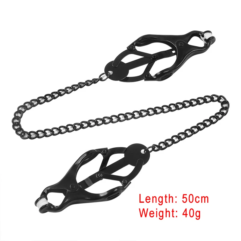 SM Metal Tease Nipple Clamps With Chain Black Breast Clips Clitoris Stimulator Chest Clip Fetish Sex Toys For Woman BDSM Bondage