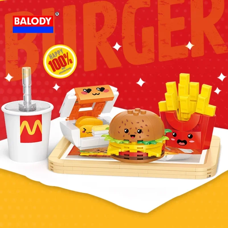 BALODY Originality Funny 3D Cartoon Hamburger Set Building Blocks Cola Fries Simulation Modeling Collect Toys Kids Holiday Gift