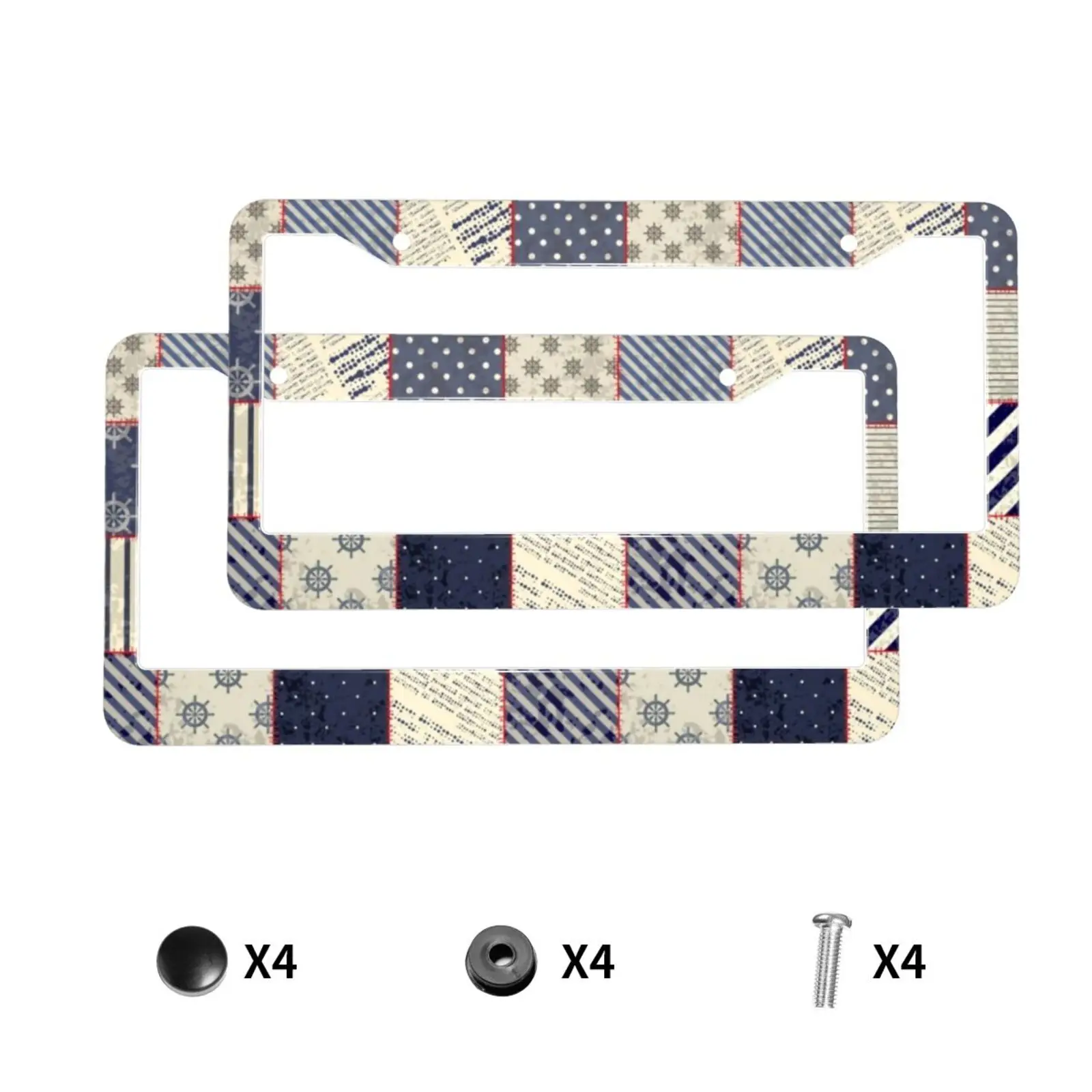 Ocean Voyage Checkered Pattern Standard Aluminum Alloy Car License Plate Cover Car Accessories Waterproof License Plate Cover