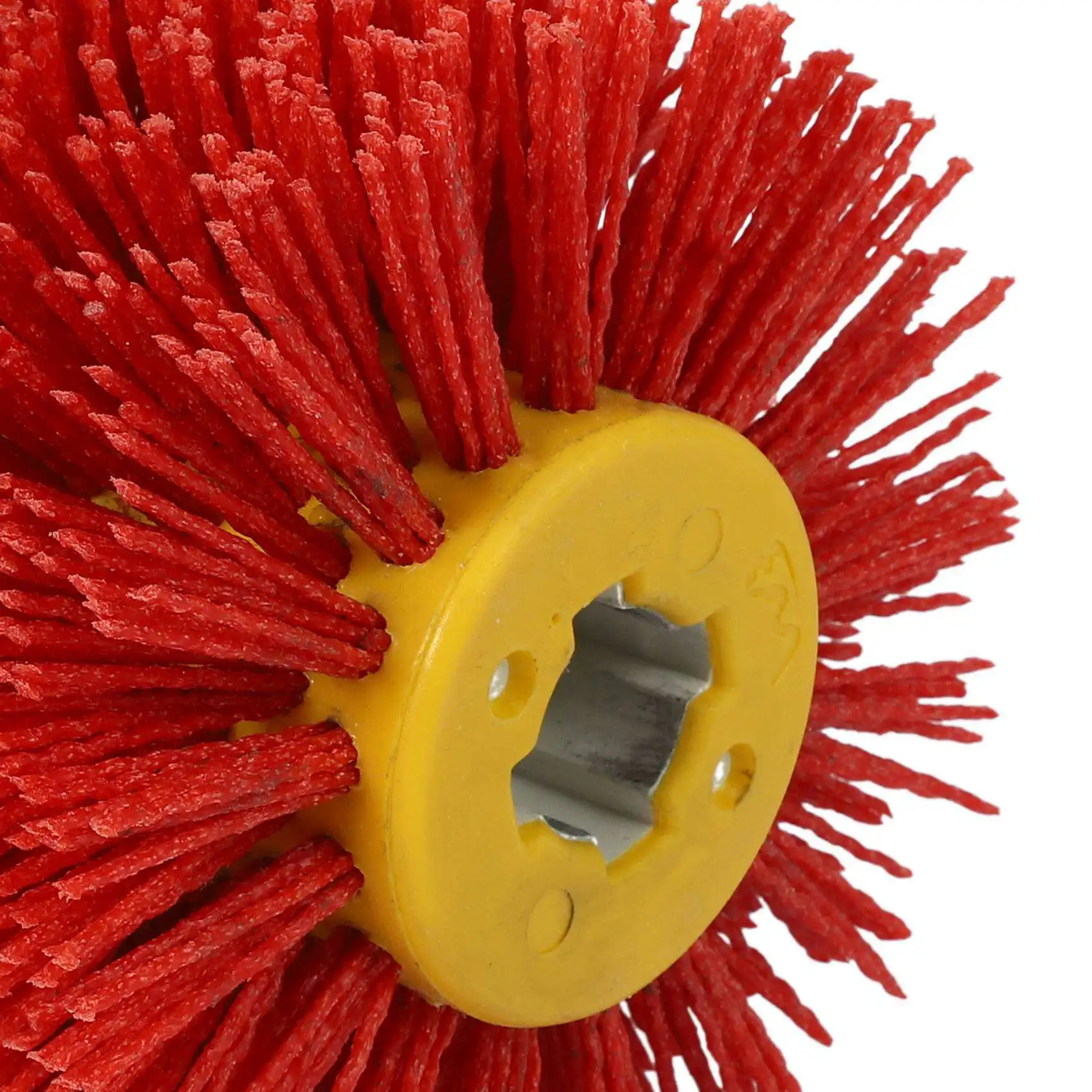 BHBD-2X Sikat Drum Kawat Abrasif Merah Roda Pengilap Pemoles Deburring untuk Adaptor Penggiling Sudut Kayu Furnitur