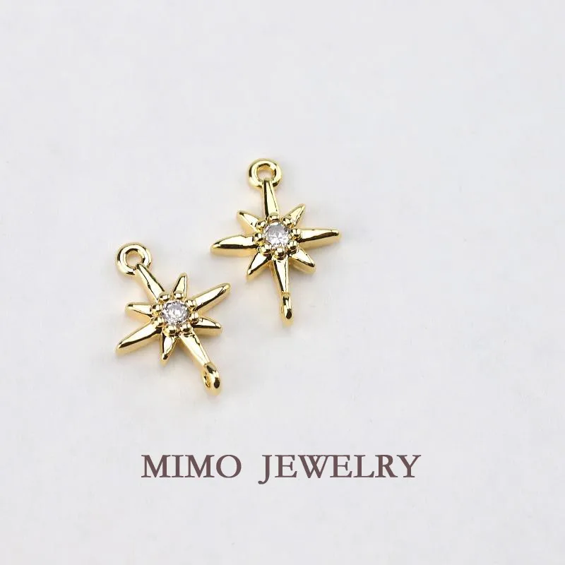 

Eight Pointed Star Micro Inlaid Zircon Double Hole Connection Charms Pendant Supplies DIY Hand Brass Gold Plated Accessories