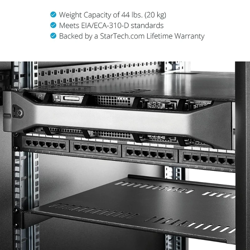 1U Server Rack Shelf Universal Vented Tray for 19" Equipment Rack & Cabinet Durable Steel Construction 10" Deep