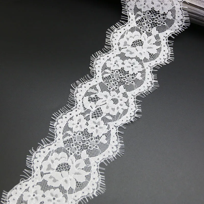

(3 meters/roll) 80mm White Lace Fabric Sewing Garment Ribbon Wedding Dress Fabric Handwork DIY Eyelash Lace