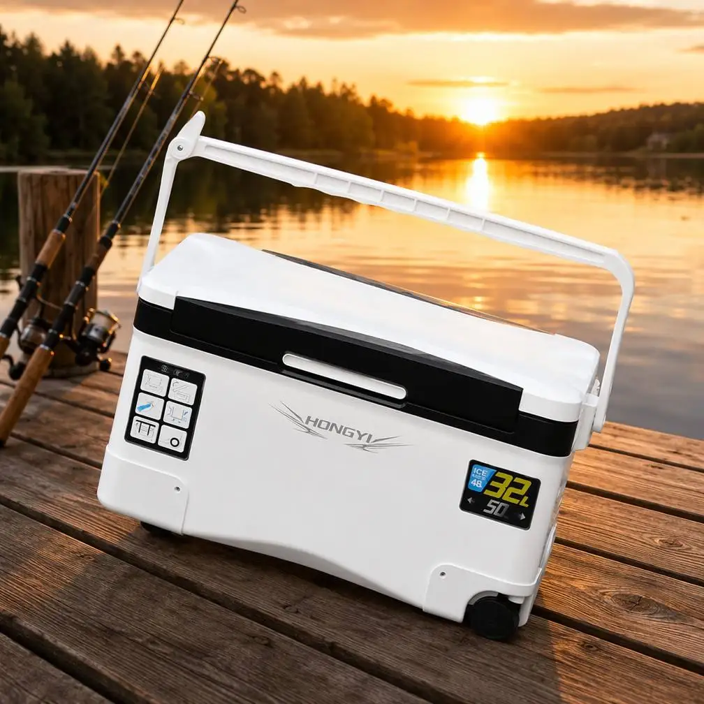 Custom Portable Wheeled Cooler Heavy Duty Camping Ice Chest Fridge 33.8Qt Capacity 5-Day Ice Retention For Outdoor Boat Travel