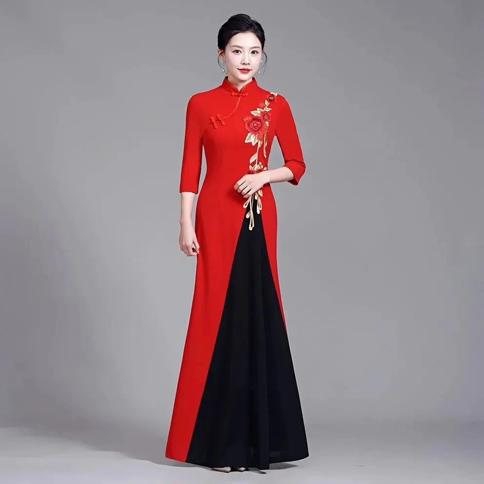 

6XL 7XL Large Size High End Elegant Improve Cheongsam Dress Ethnic Style Women Embroidered Evening Dress Mother Long Vestidos