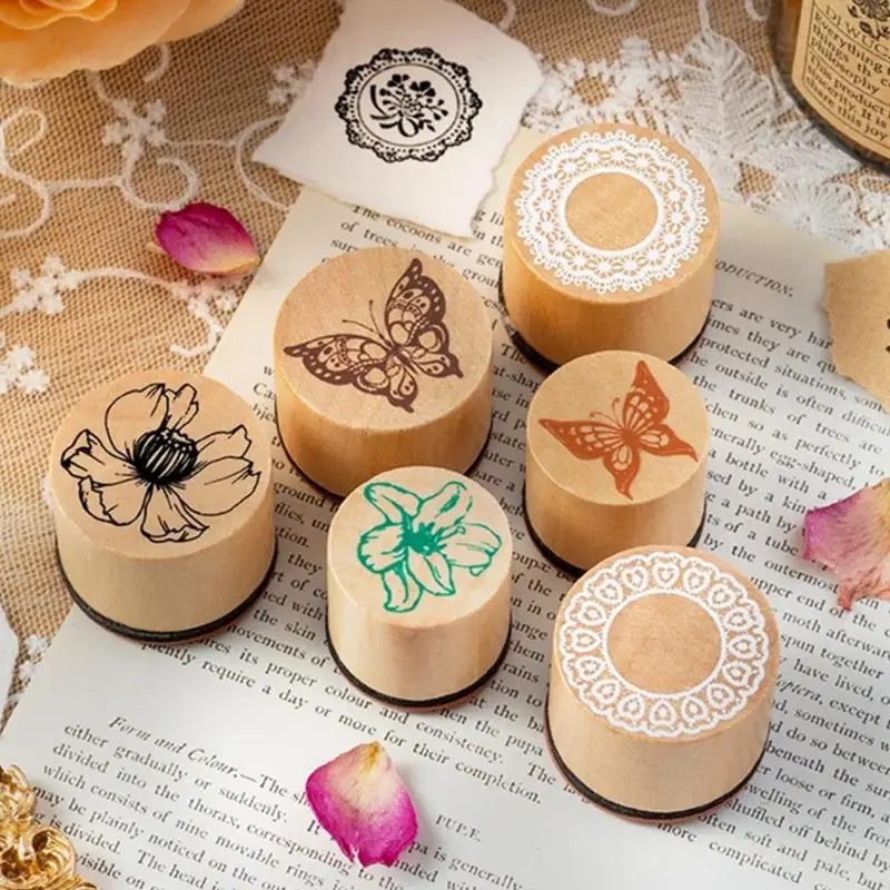 Y5JB 8Pcs Flower Stamper with Inkpad Scrapbooking Stamp for Card Making Journal