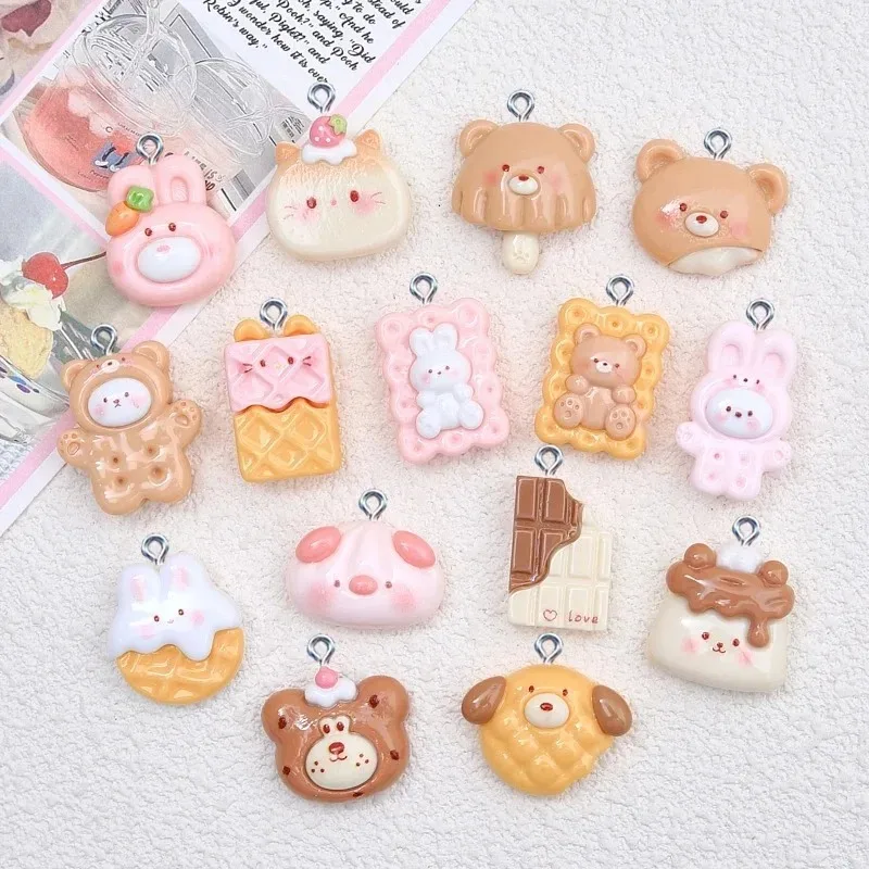 10Pcs Resin Simulation Rabbit Cookie Charms Pendants DIY Jewelry Making Accessories for Earrings Necklaces Bracelets Decor