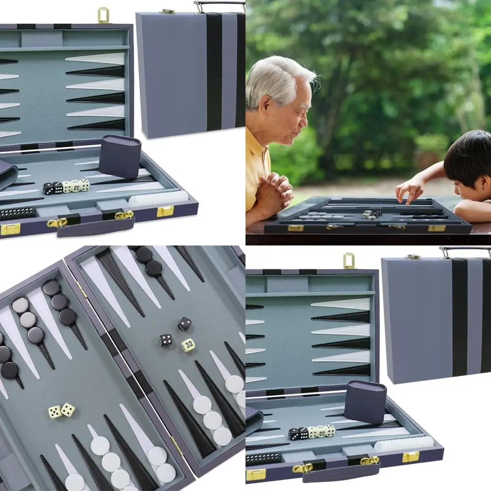 

Portable Leather Backgammon Set - Classic Strategy Game for Travel, Adults & Kids (18 Gray)