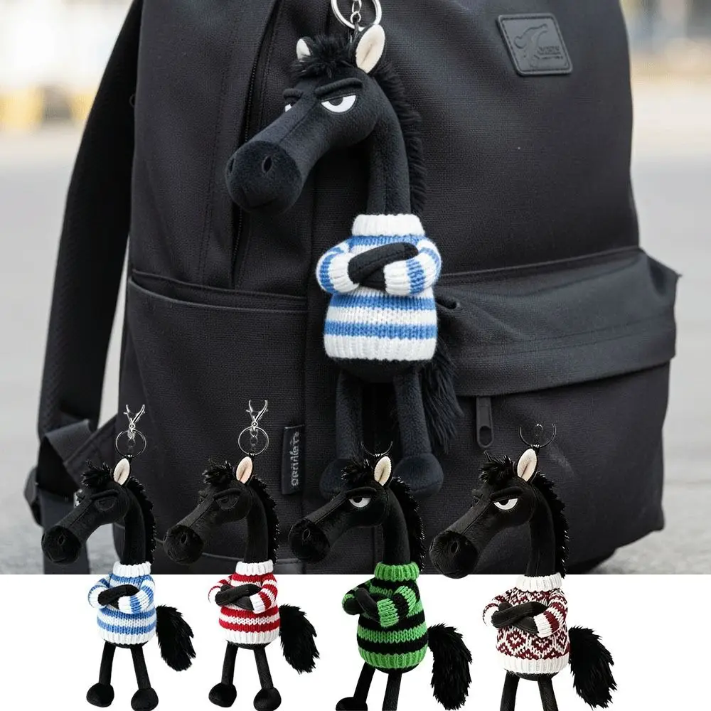 LLavero de caballo oscuro de felpa creativo, muñeco de caballo de simulación suave y bonito, muñecos de mascota, estatuilla de Pony del zodiaco de estilo chino