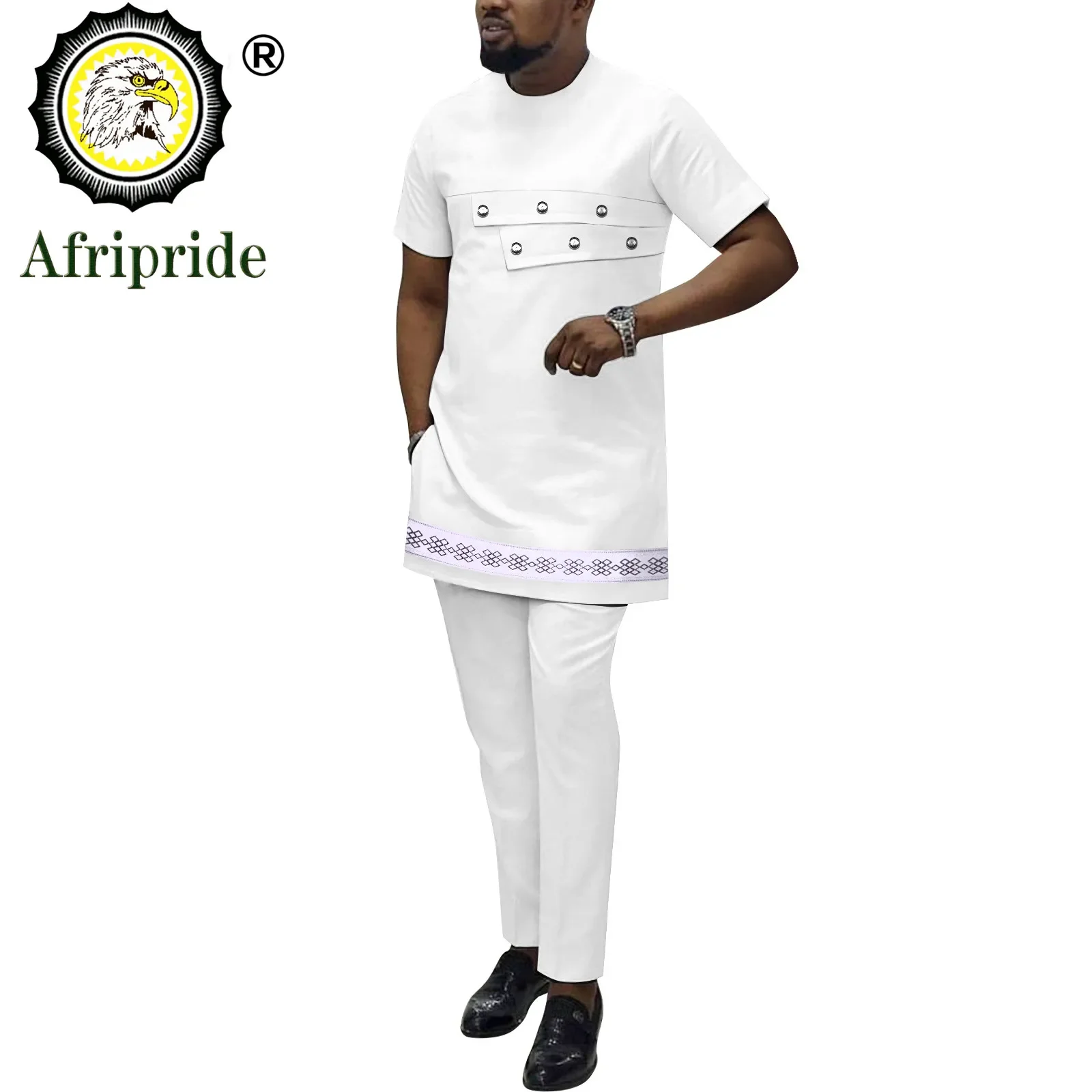 African Suits for Men Short Sleeve Blouse and Pants 2 Piece Plus Size Tracksuit Ankara Shirts Bazin Riche Outfits A2416012