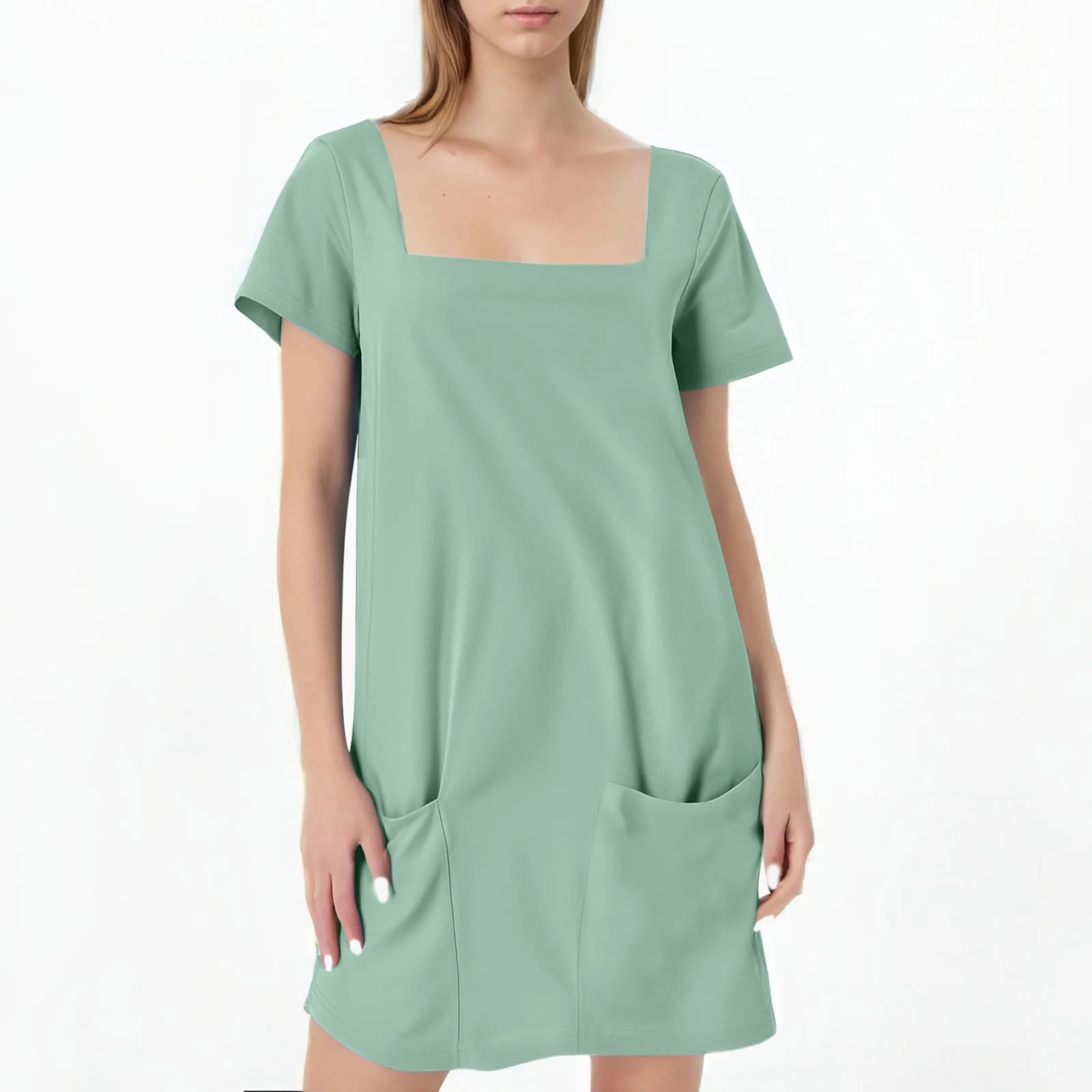 

Elegant Solid Round Neck Loose Dress 2025 New Summer Party Mini Dress Casual Short Sleeve Beach Vestidos Streetwear