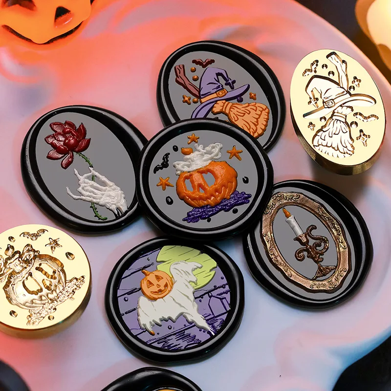 Halloween Wax Seal Stamps Removable Brass Heads Spooky Witch Stamp Sealing For DIY Cards Scrapbooking Invitation Decor