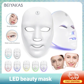 무선 페이셜 LED 마스크, 광자 피부 회춘 및 탄력 피부 주름 제거, 여드름 피부 재생 관리 도구, 7 색