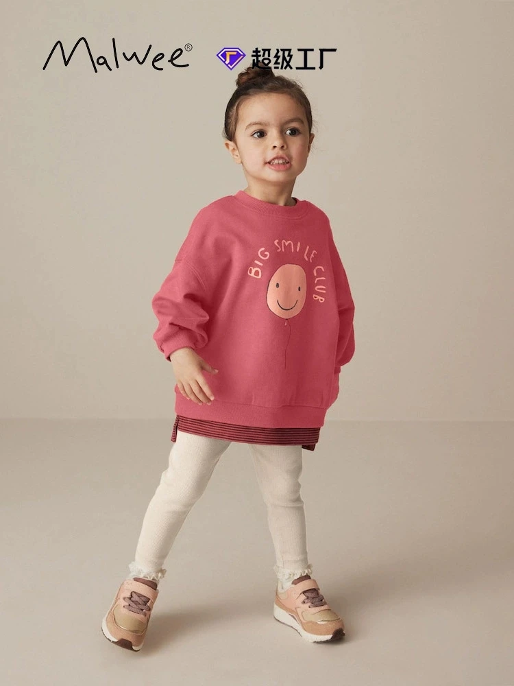 Malwee round neck children's bottoming shirt fashionable Y2K cartoon pattern all-match pure slightly stretch commuter sweatshirt