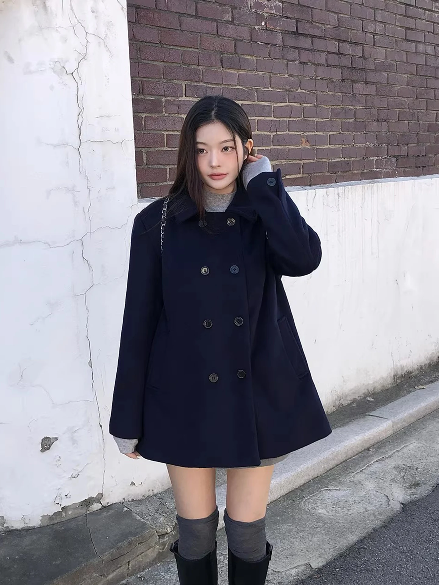 Cappotto di lana doppiopetto Thiened Cappotto di media lunghezza allentato da donna Cappotto grande coreano Sle Pendolarismo Pure E-commerce