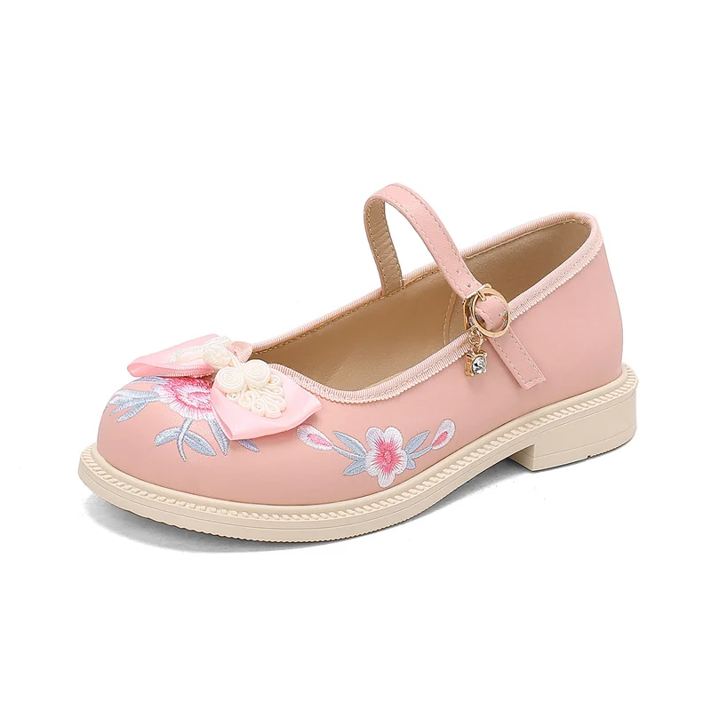 YQBTDL 28-39 الأميرة التطريز ماري جين أحذية القوس الخريف شقة Zapatos عادية لينة أسفل المضادة للانزلاق الأسود الفتيات مضخات الوردي #4