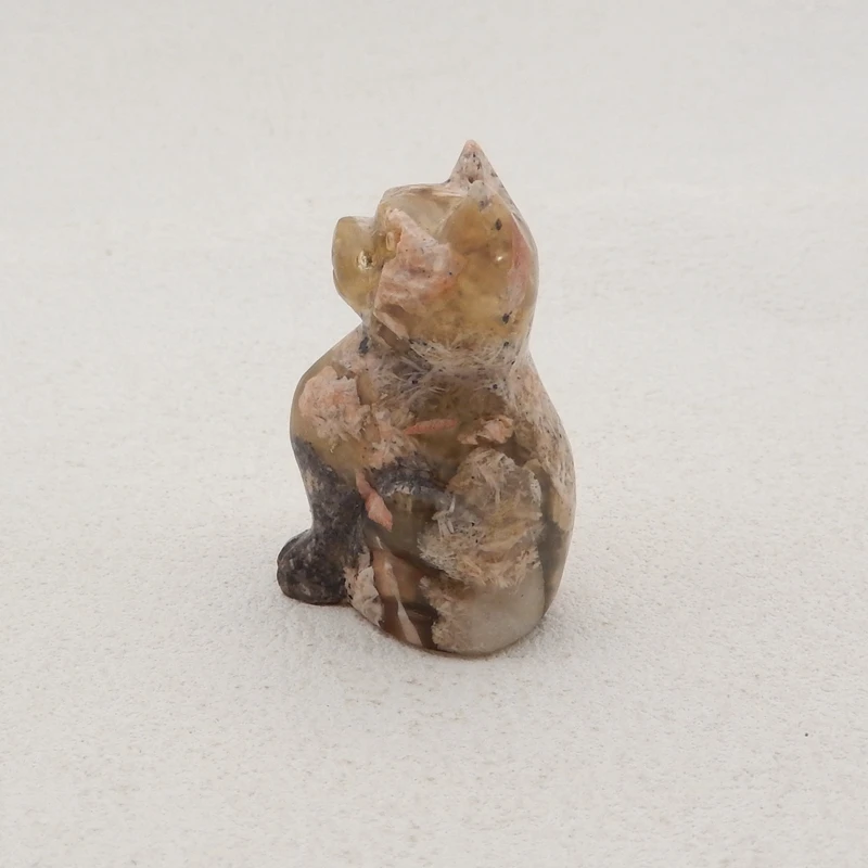 Lucky Cat Ornament Natural Stone Celestobarite Cute Cat For Decoration Gemstones Jewelry Pendant Free Drilling 41x26x19mm 35g