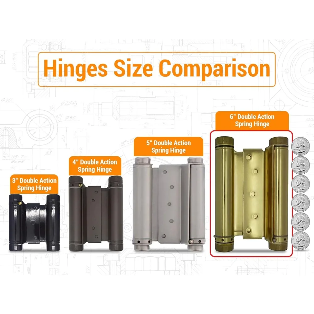 บานพับแบบดับเบิ้ลแอคชั่นสำหรับงานหนักเกรดเชิงพาณิชย์สำหรับประตูบานสวิงของร้านกาแฟและร้านเหล้า - แพ็ค 6 ชิ้น เหมาะสำหรับทางเข้าบาร์และ