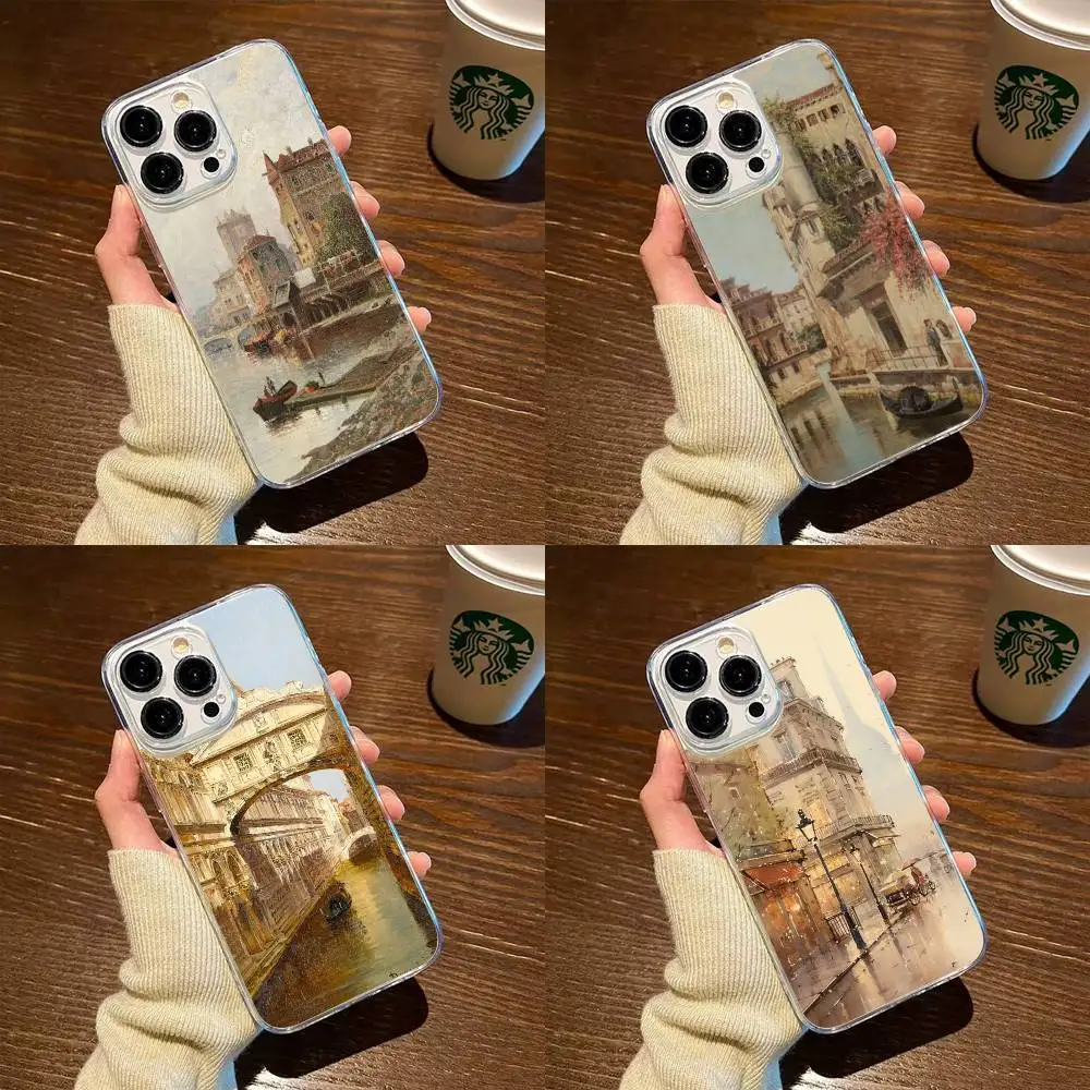

Oil Painting of A landscape Of A Water Phone Case For iPhone17,16,15,14,13,12,11 Plus,Pro Max Soft Transparent Cover