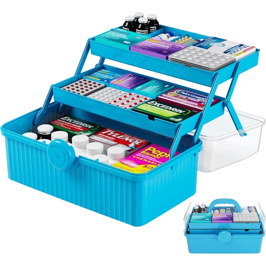 

13.3in 3Layer Multipurpose Craft Storage and Sewing Box with Folding Design for Organizing Medication First Aid Supplies Medici
