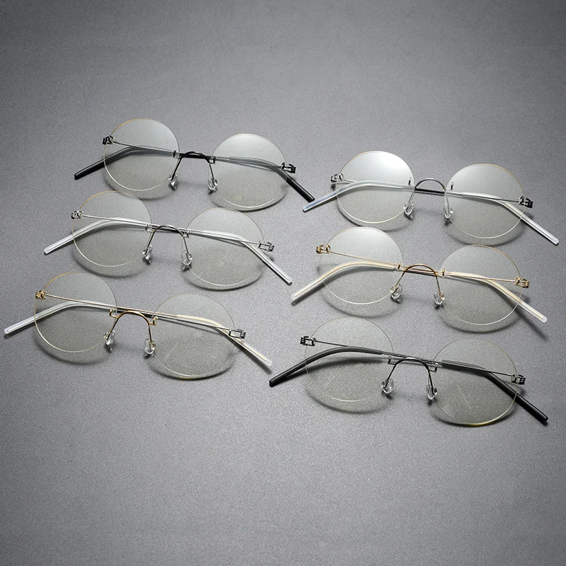 Denmark Brand Rimless Round Glasses Frame Ultralight Screwless Rim Titanium Eyeglasses Men Women Spectacles Frames Eyewear 356