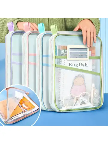 A4 Stationery Storage Bag Double-layer Mesh Zipper Bag Large Capacity Organizer Folders School Office Supplies Stationary Bag