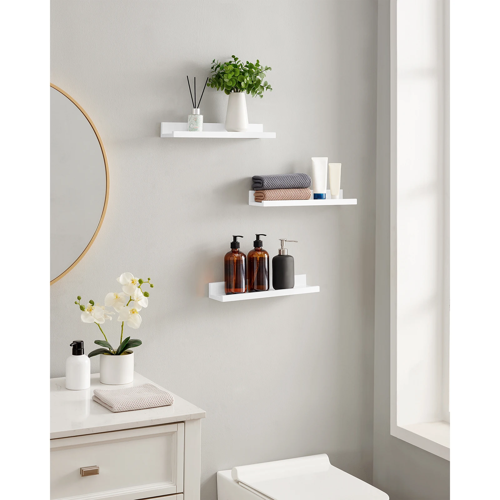 SONGMICS Wall Shelf 3 Set Floating Shelves Ledge for Picture Frames and Books, 38 x 10 cm, MDF