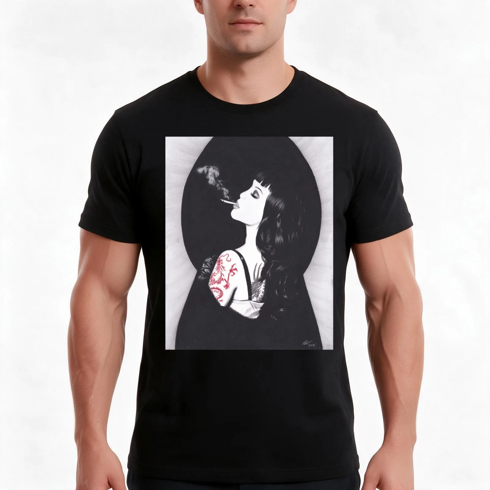 Realism Charcoal Drawing of Masuimi Max with Red Dragon Tattoo T-Shirt Summer Casual Cotton Tee Oversized Streetwear Tops