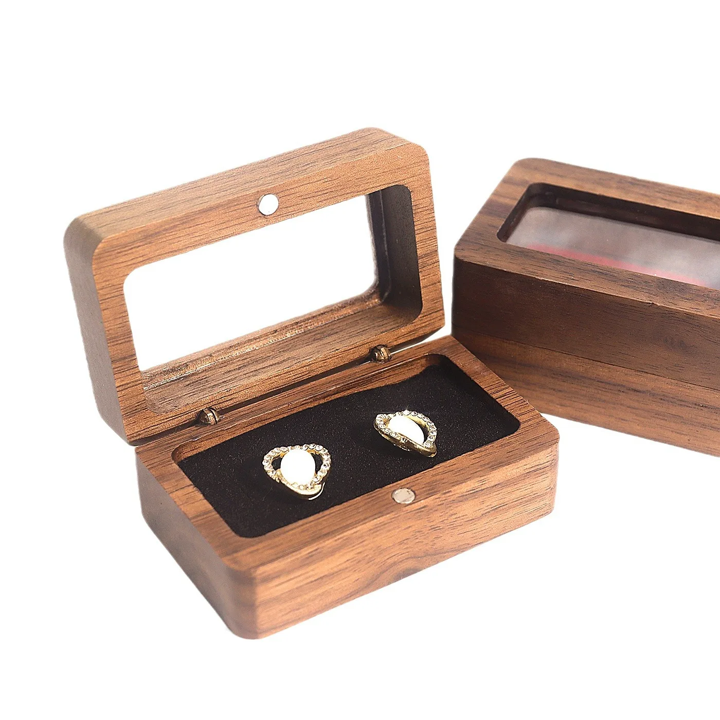 

High End Black Walnut Wood Jewelry Box for Cufflinks Earrings Display Case Wedding Gift Luxury Magnetic Natural Wood Jewel Box
