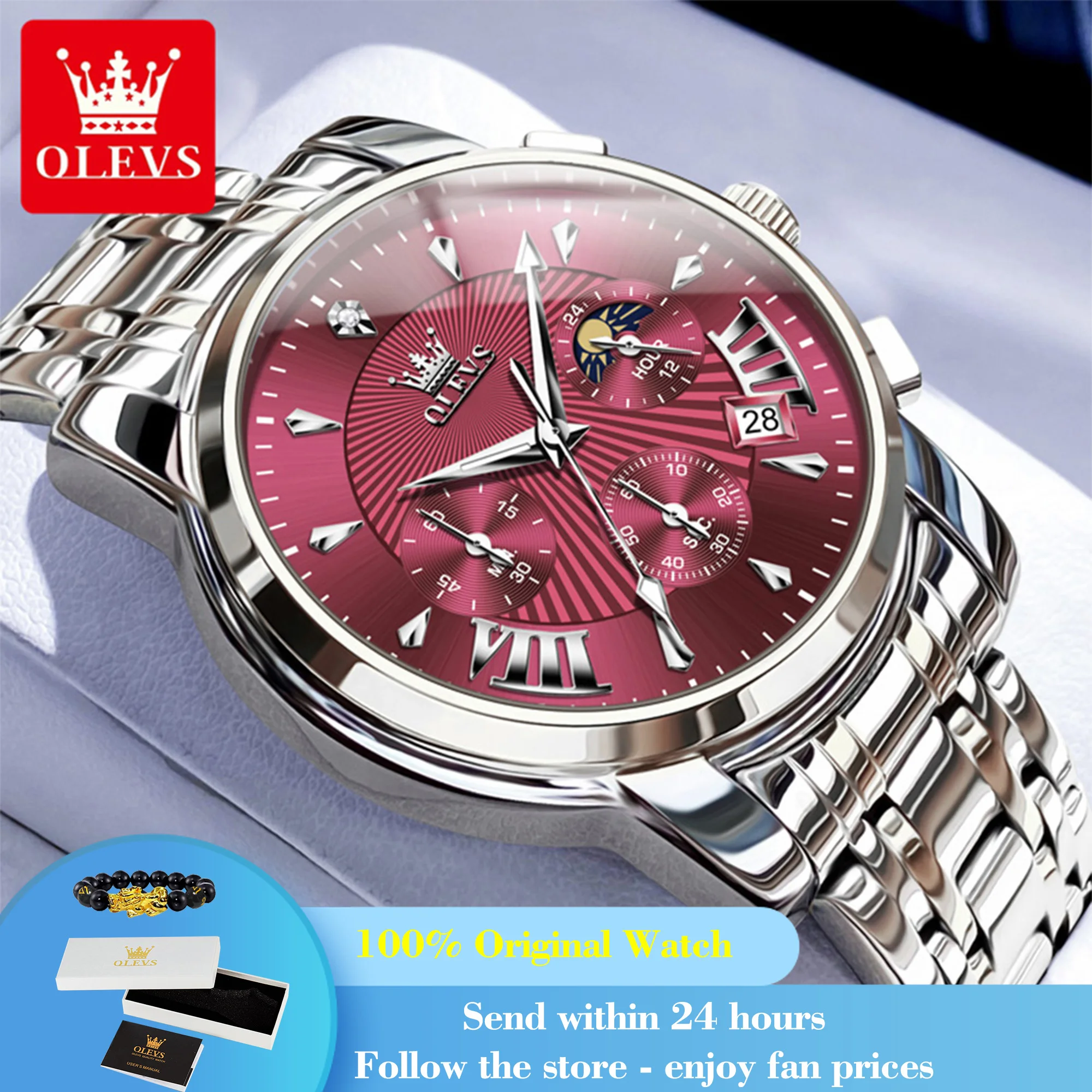 

OLEVS 2892 Men's Watch Fashion Calendar Quartz Watch For Men Waterproof Luminous Chronograph Moon Phase Business Male Wristwatch
