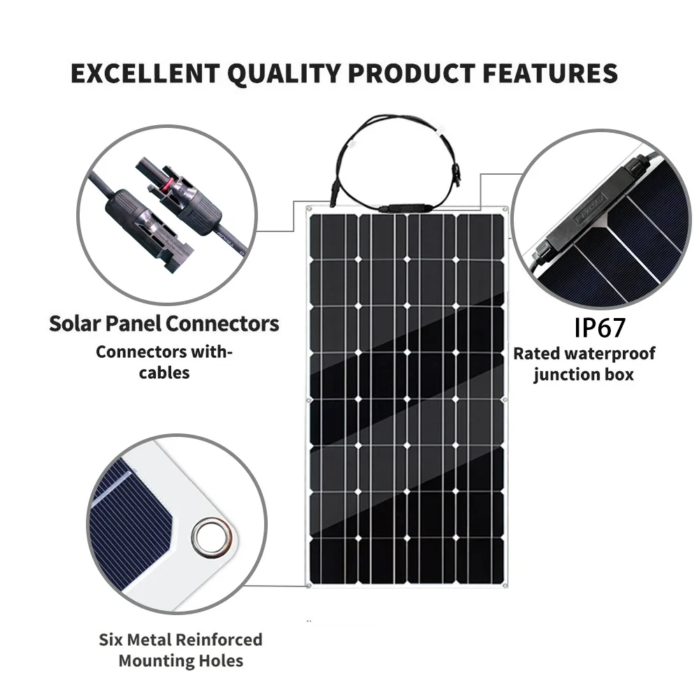 12V Flexible Solar Panel 600W 100W 200W 300W 400W 500W Bendable Waterproof Monocrystalline Best Solar Panel China for RV Boat