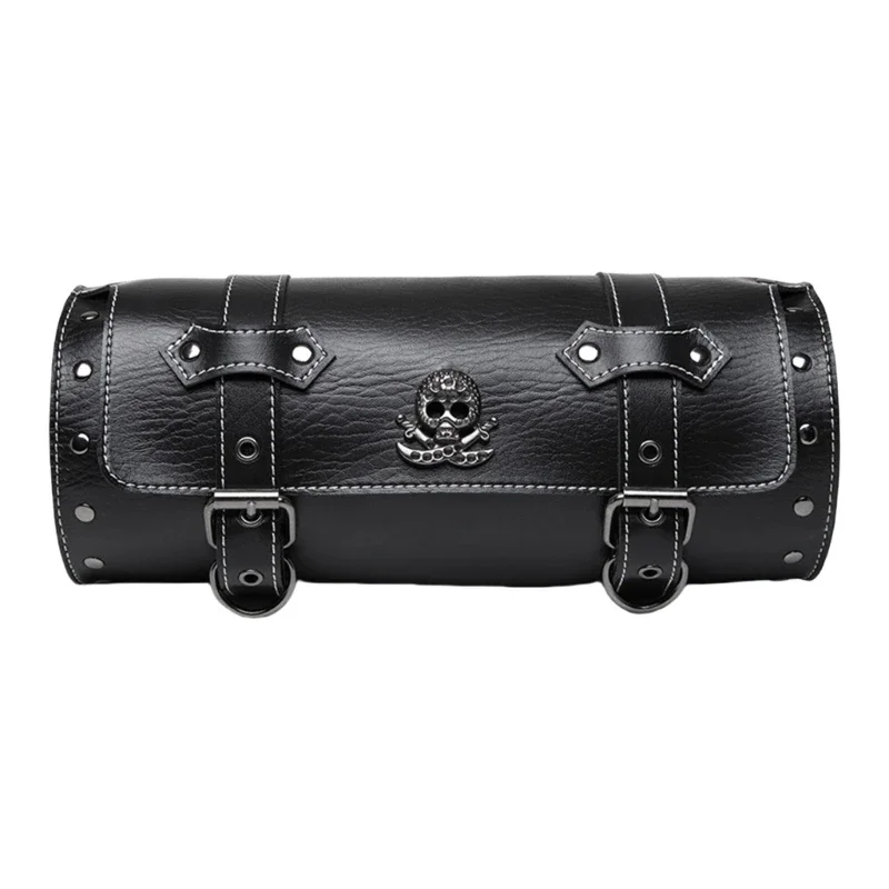 Motorcycle Saddlebag Vintage Tool Bag Skull Pattern PU Storage Front Fork Handlebar Bag Tool Bag