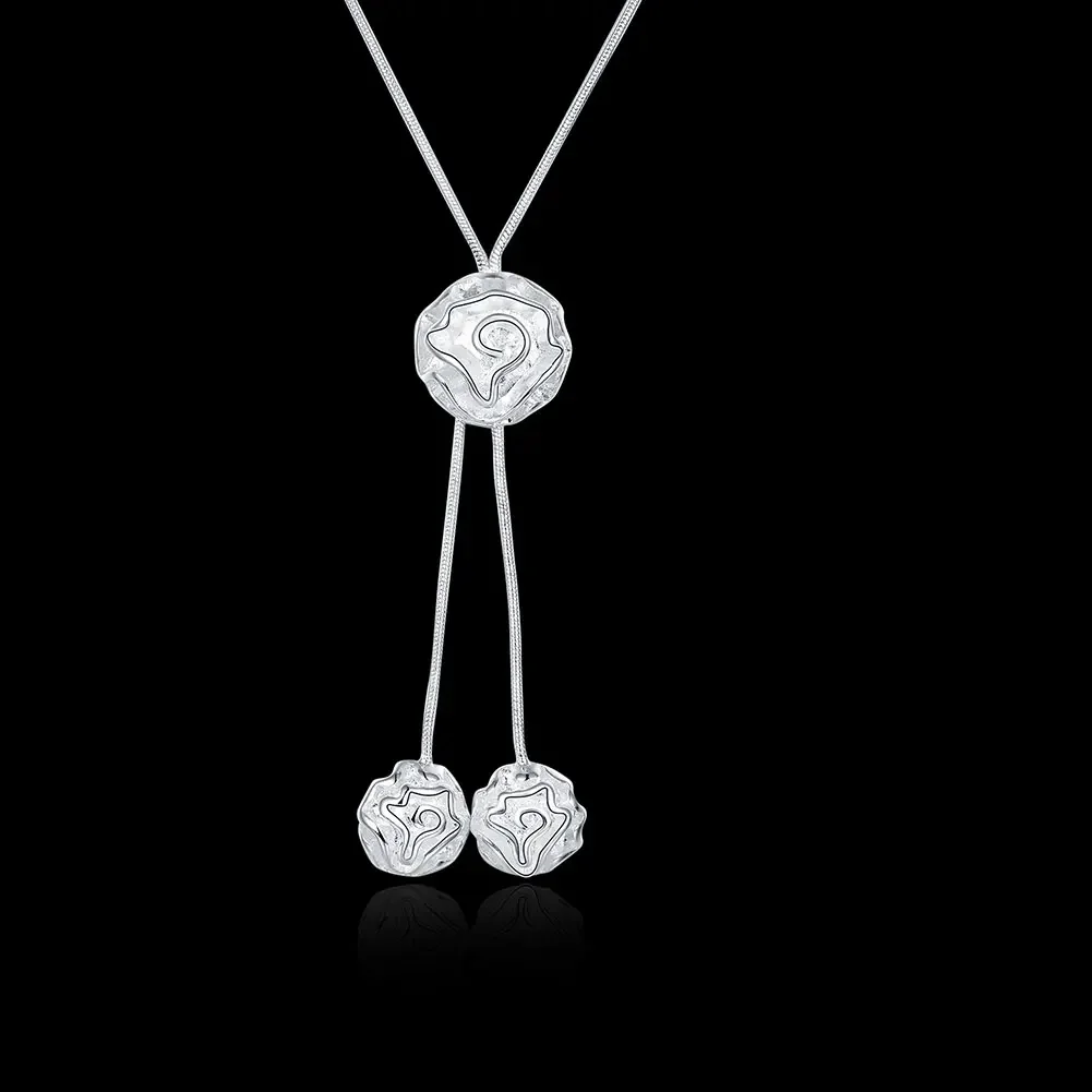 925 sterling Silver 18 inches charm Rose flower necklace for women fashion party wedding accessories Jewelry Christmas gifts