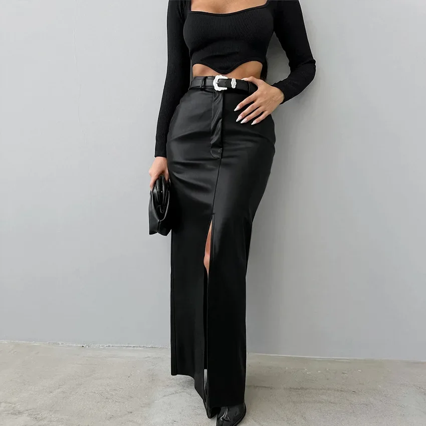 

Clacive Fashion Black Office Skirts for Women 2023 Elegant High Waist Slit Long Skirt Faldas Casual Chic Skirt Female Clothing