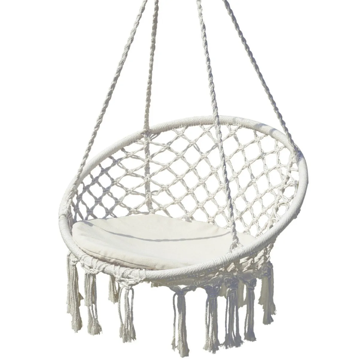 %Nordic Style Tassel Handmade Woven Hanging Basket Chair Cotton Rope Swing Outdoor Hammock Balcony Cradle