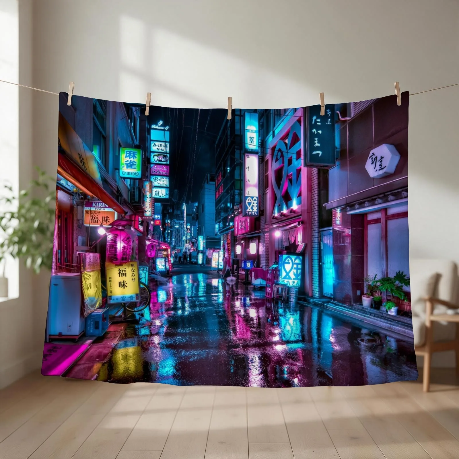 Tokyo at Night - Shimbashi Throw Blanket couch cozy soft plush fuzzy picnic outdoor blanket