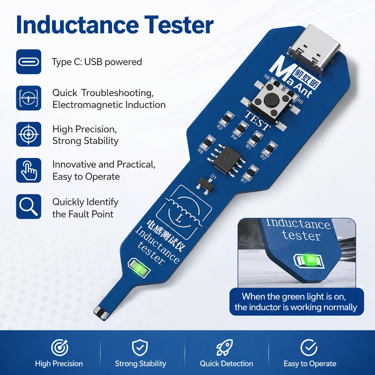 MaAnt Inductance Tester For Mobile Phone Maintenance Motherboard Circuit Electromagnetic Induction Tester Troubleshooting Points