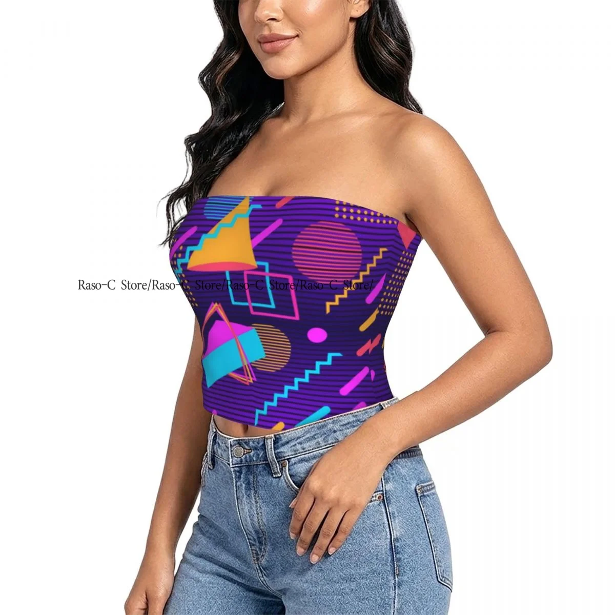 Women strapless blouses sleeveless Memphis 80s Retro halter-neck sexy short-sleeved blouses