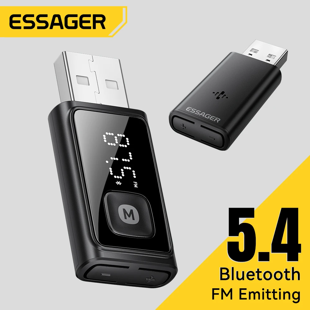 Adaptador Bluetooth 5.4 para Auto ESSAGER, Transmisor FM Inalámbrico, Receptor de Audio y Llamadas Manos Libres, Micrófono Estéreo para Auto, Accesorios para Adaptador de Auto