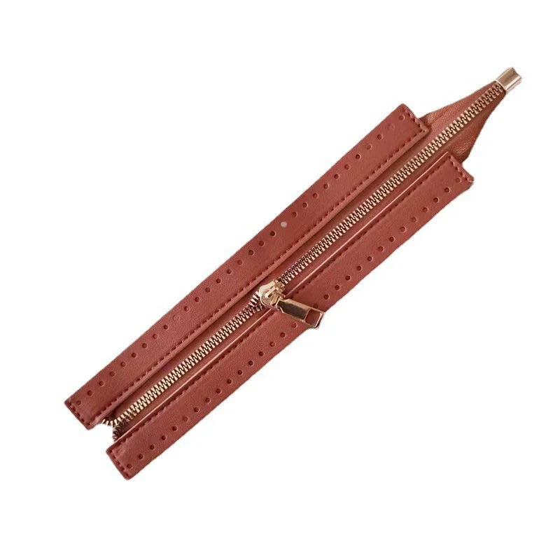 PU Leather Zipper Replaceable Sewing Metal Zipper For Woven Handbag Clothing Pocket DIY Handcraft Bag Accessories 24cmx5.5cm