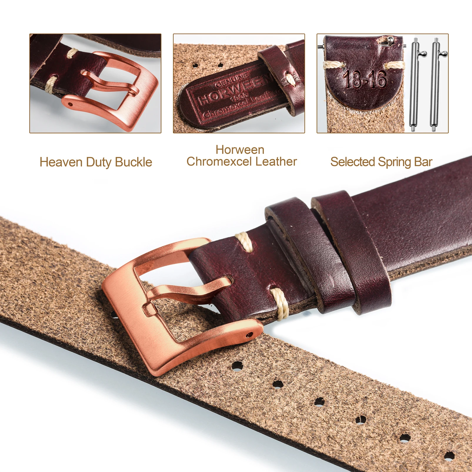 100% Genuine Leather Watch Bands With Quick Release Horween Horse Vintage Leather Watch Strap For Men 22mm18mm19mm20mm