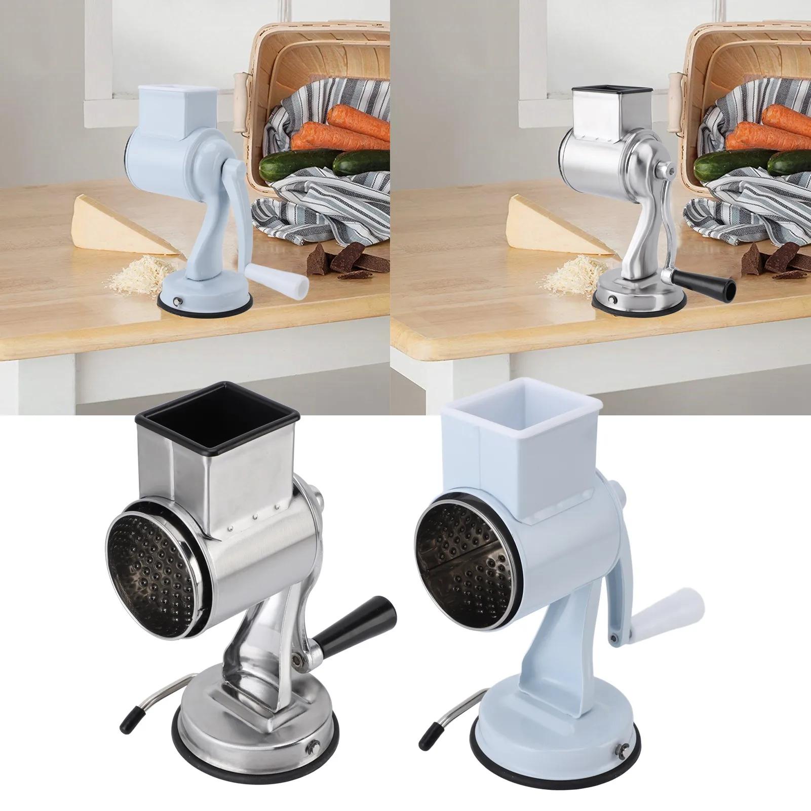 

Manual Vegetable Grater Multifunctional Kitchen Hand Crank Grater Anti Slip Efficient with 5 Interchangeable Blades for Potato